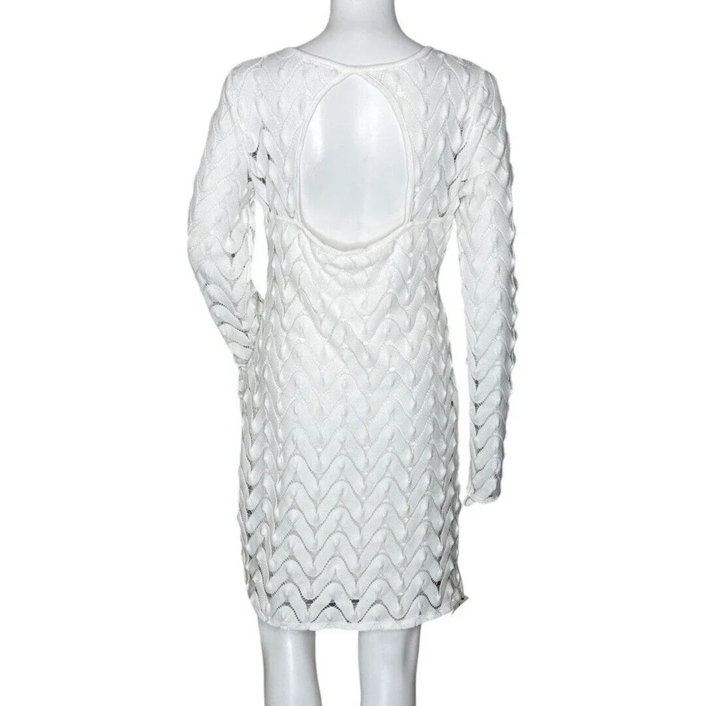 Free‎ People Dress Womens Medium Wild Thing White Zig Zag Knit Open Back Neutral